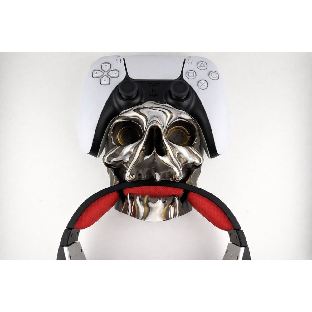 3D Printed PS5 Controller & Headset Stand – Skull Display Holder – PLA – Random